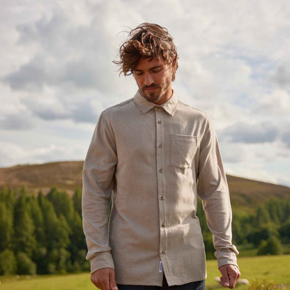 Draper Mens Long Sleeve Cotton Herringbone Shirt - Hazelnut