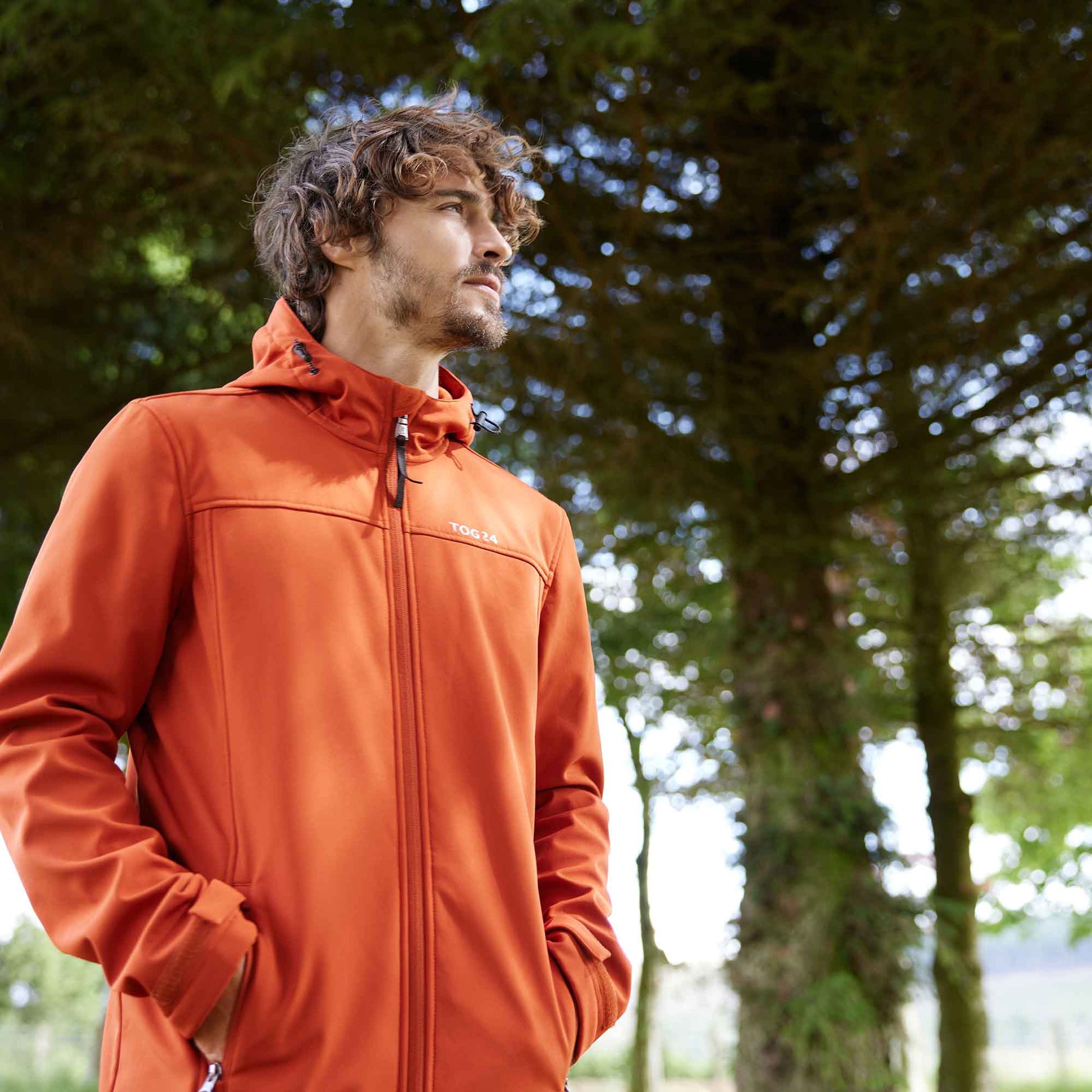 Feizor Mens Shower Resistant Softshell Hooded Jacket - Burnt Orange