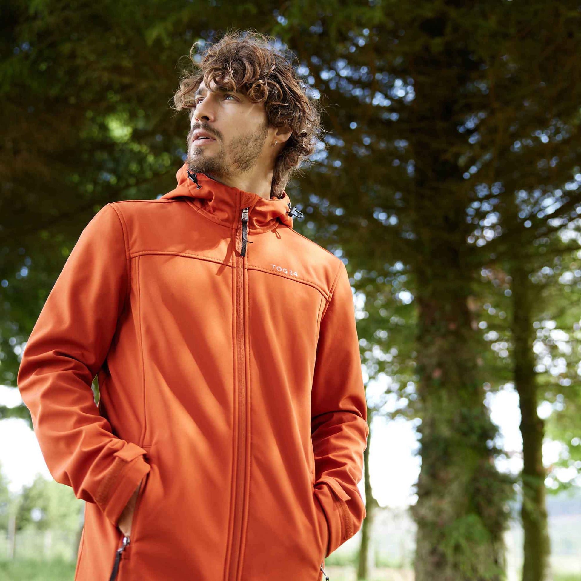 Feizor Mens Shower Resistant Softshell Hooded Jacket - Burnt Orange