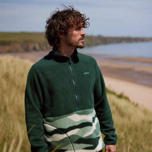 Flaxley Mens Sherpa Fleece - Racing Green Landscape Print