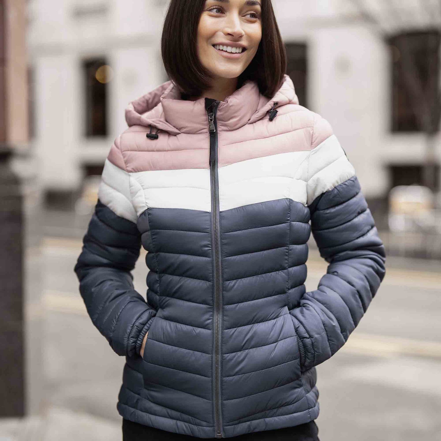 Garriston Womens Lightweight Padded Jacket - Washed Blue/Pink