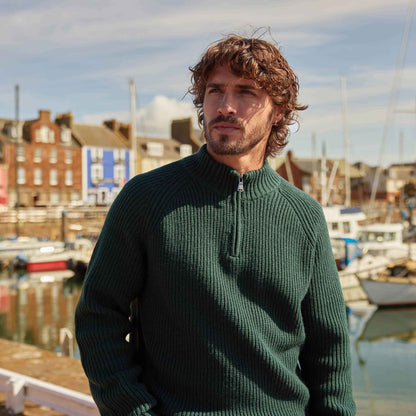 Glen Mens Chunky Knitted Zip Neck Jumper - Racing Green