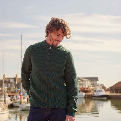 Glen Mens Chunky Knitted Zip Neck Jumper - Racing Green