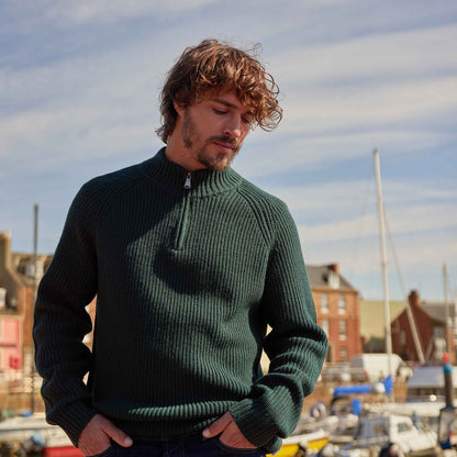 Glen Mens Chunky Knitted Zip Neck Jumper - Racing Green
