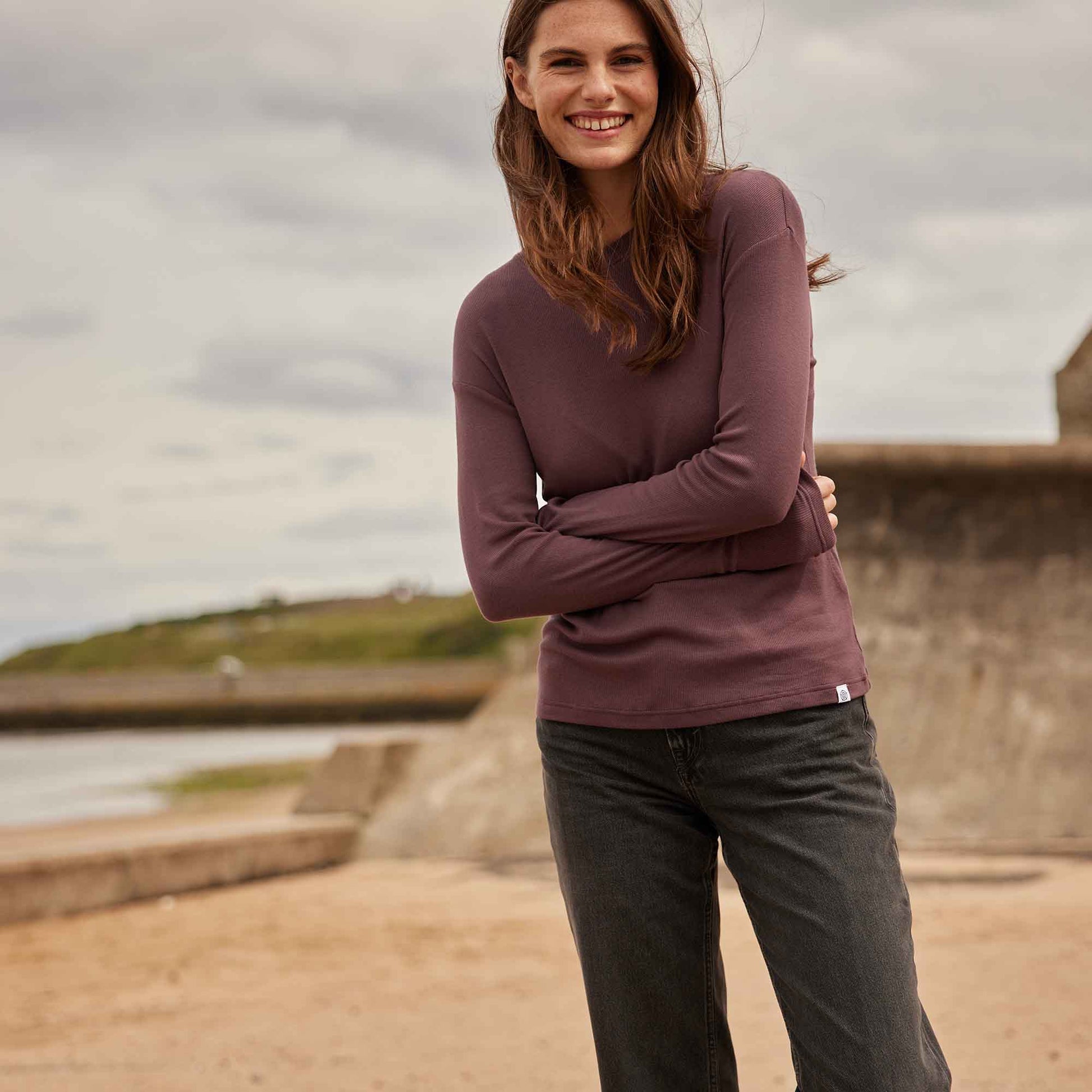 Jemma Womens Long Sleeve Supersoft T-Shirt - Dark Mauve