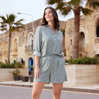 Kadina Womens Long Sleeve Shirt - Green Dash Print