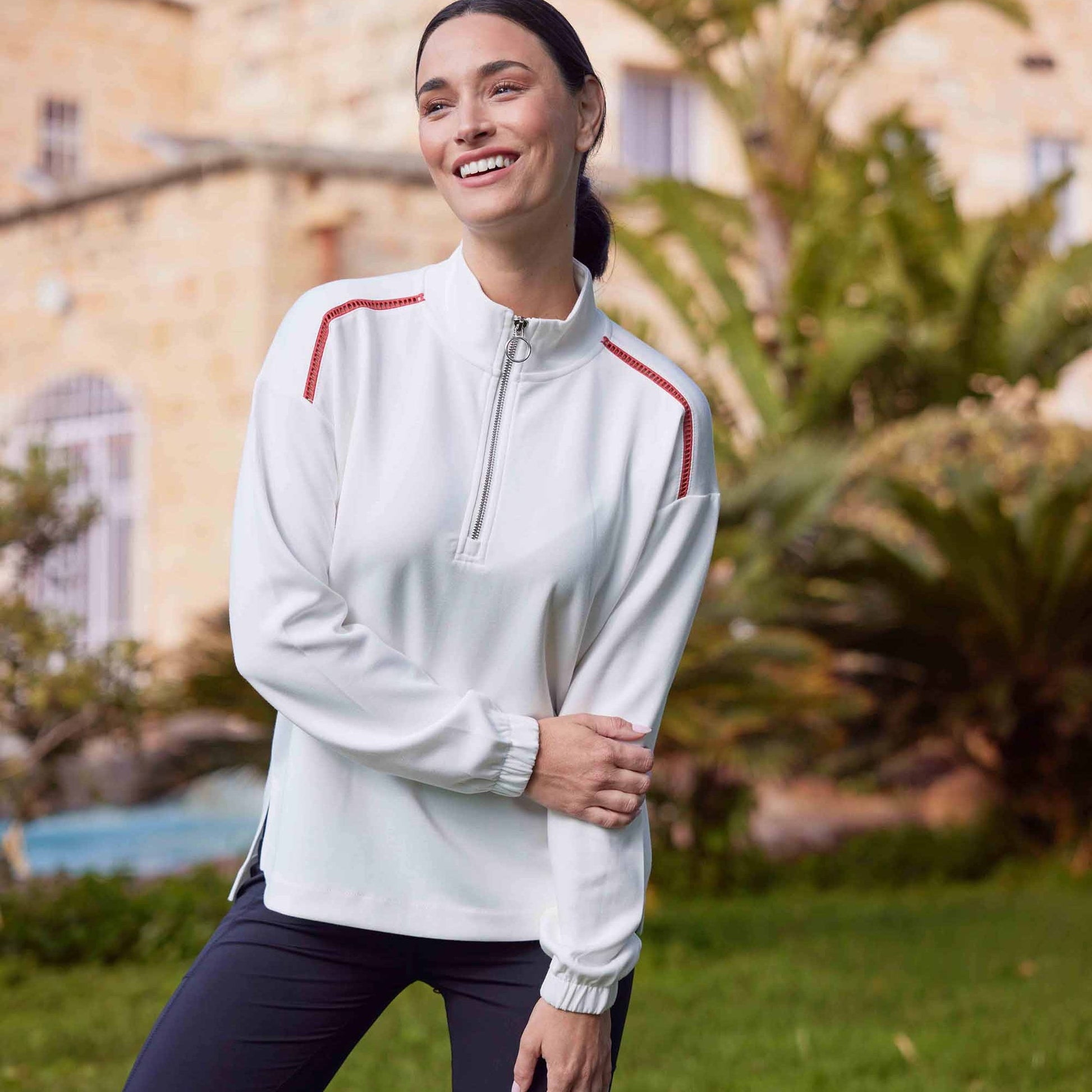 Larelle Womens Half Zip Sweatshirt - Vanilla