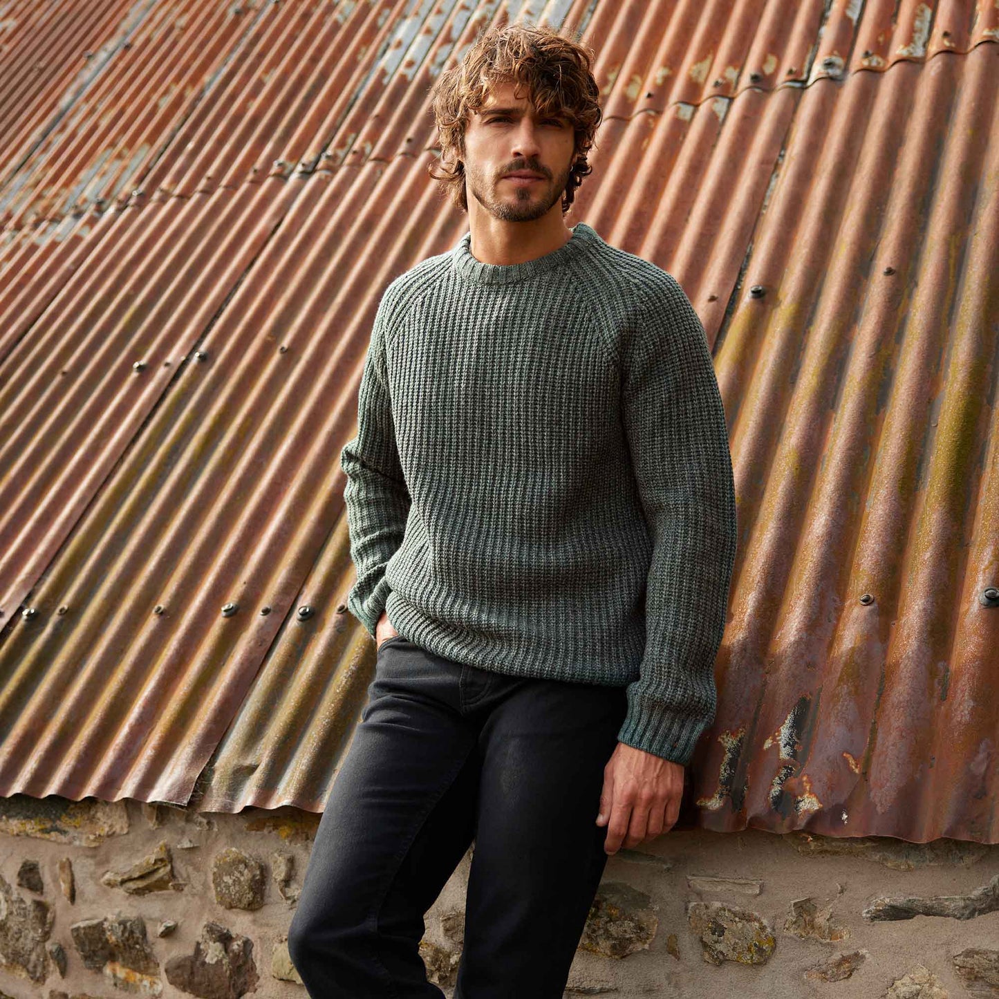 Logan Mens Chunky Knitted Jumper - Light Forest