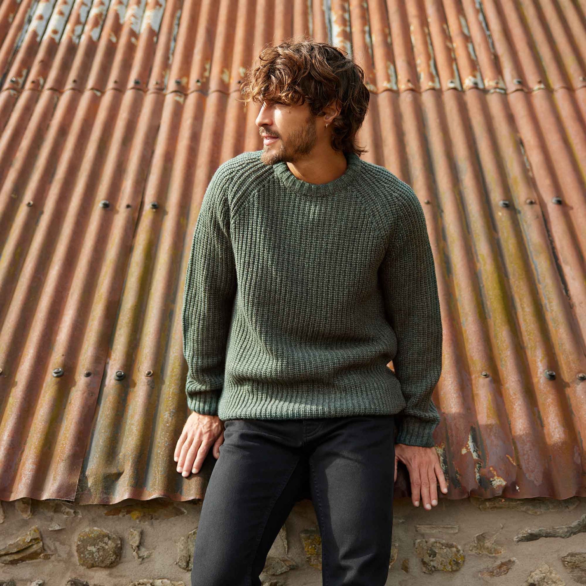Logan Mens Chunky Knitted Jumper - Light Forest