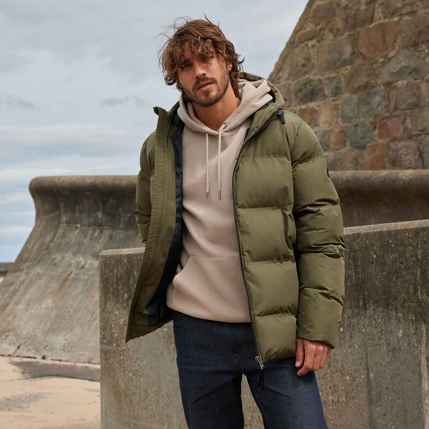 Menka Mens Shower Resistant Insulated Jacket - Khaki