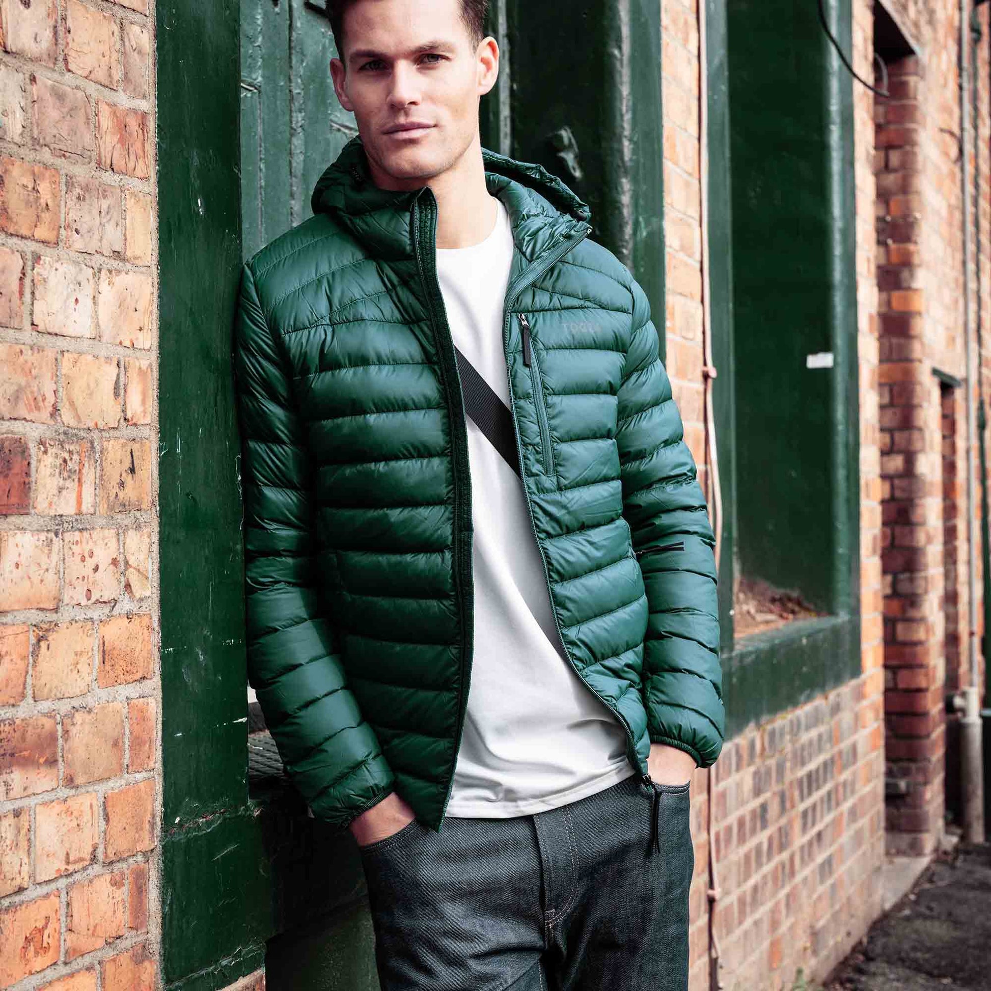 North Mens RDS Certified Down Hooded Jacket - Evergreen