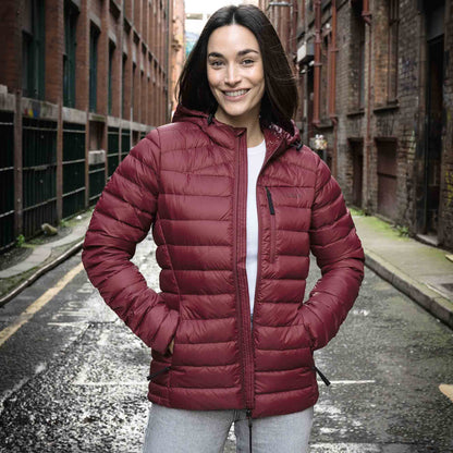 North Womens RDS Certified Down Hooded Jacket - Burgundy