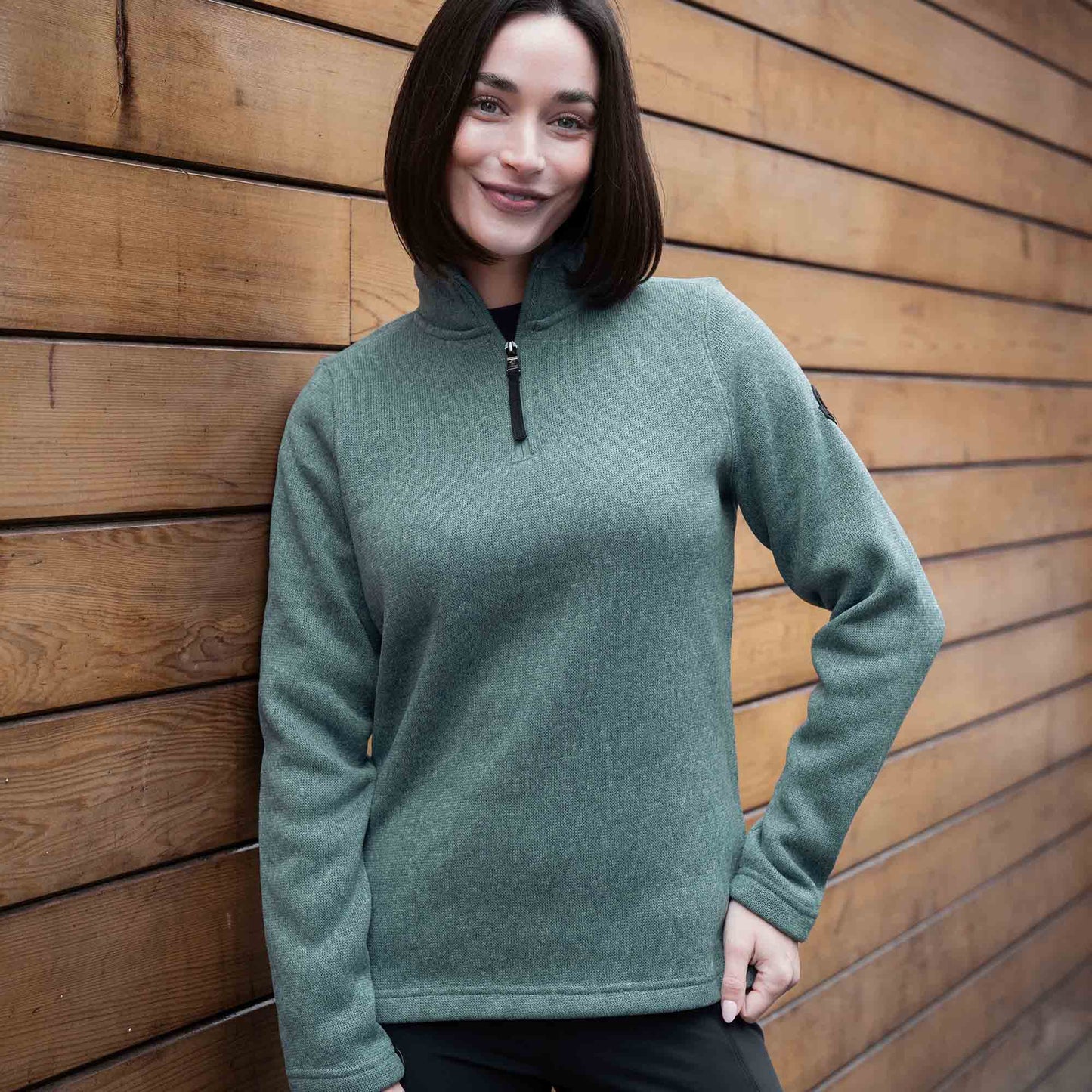 Pearson Womens Knitlook Quarter Zip Fleece - Mist Grey Marl