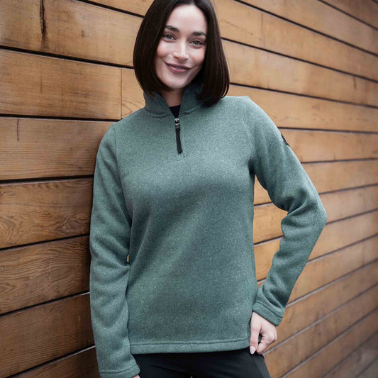 Pearson Womens Knitlook Quarter Zip Fleece - Mist Grey Marl