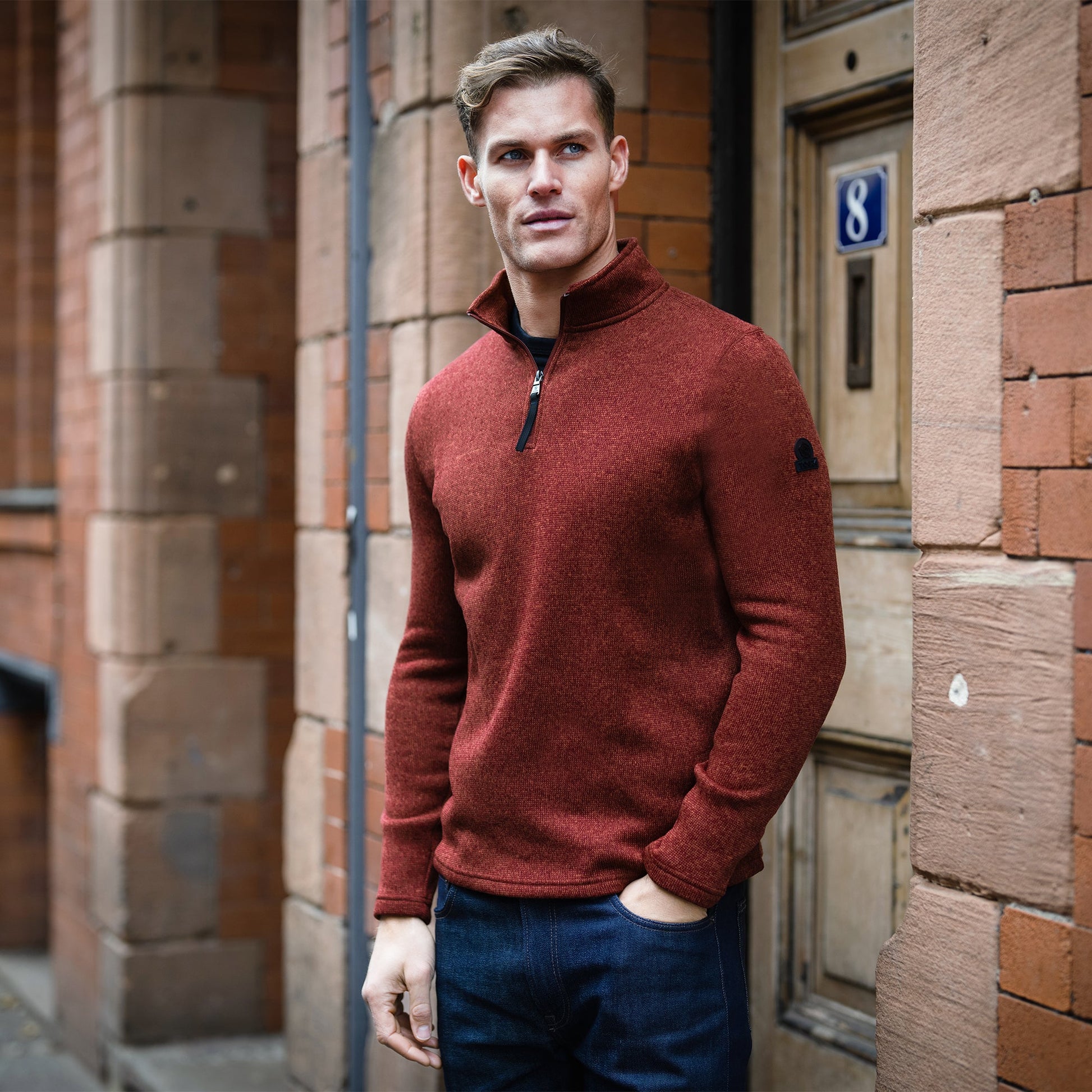 Pearson Mens Knitlook Quarter Zip Fleece - Clay Marl