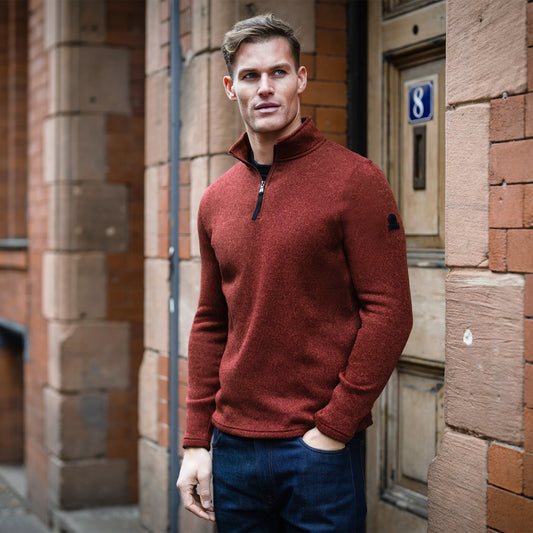 Pearson Mens Knitlook Quarter Zip Fleece - Clay Marl